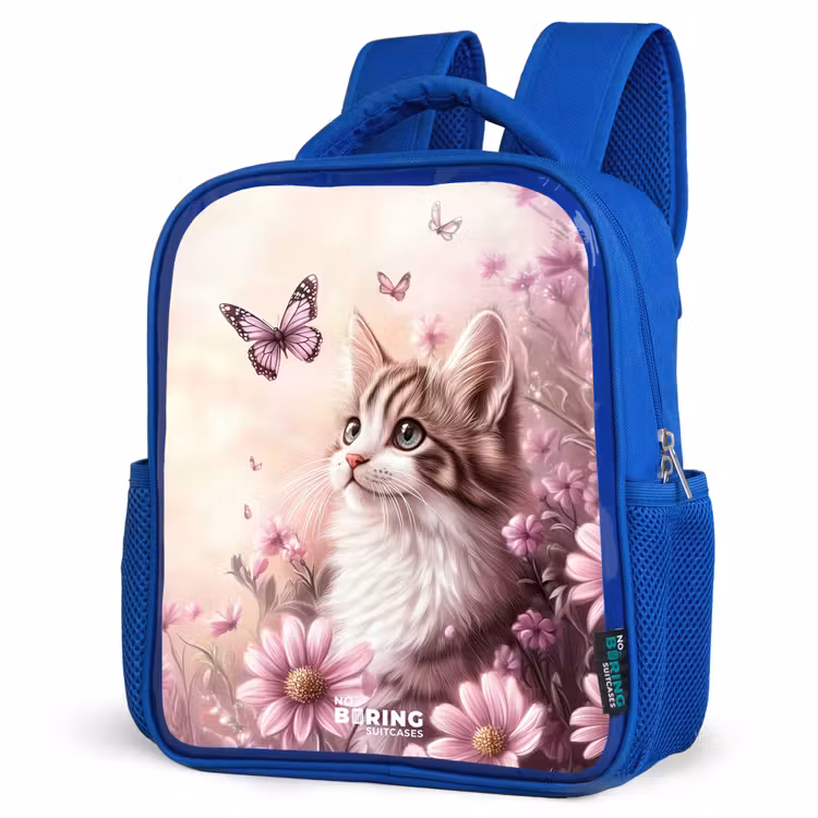 Kids backpack - Blue - Cat - Purple - Butterflies - Flowers — 7