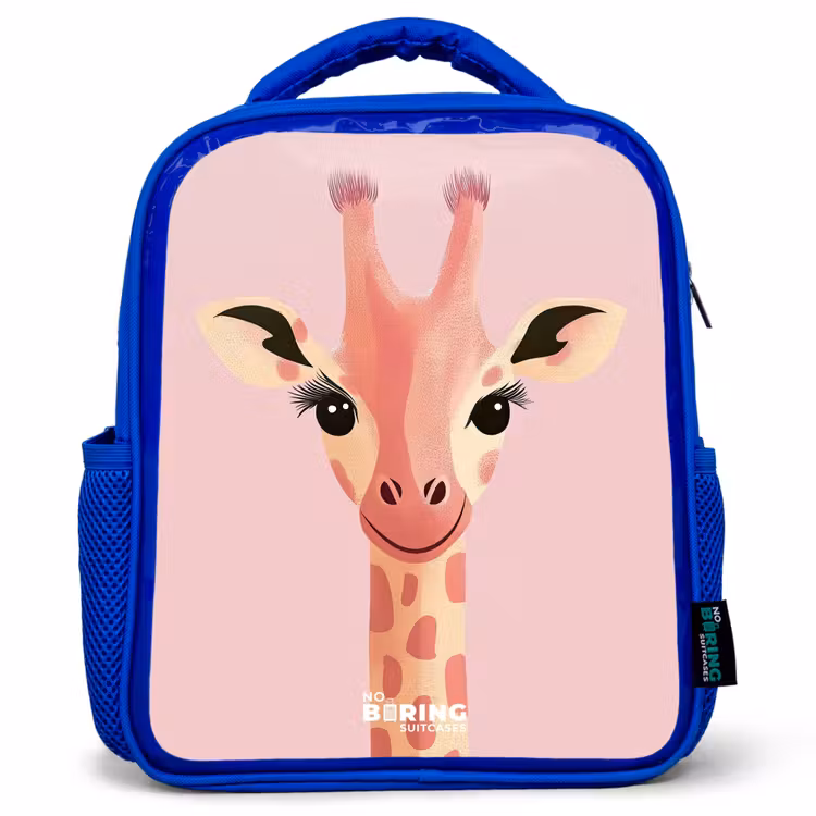 Kids backpack - Blue - Giraffe - Eyelashes - Minimalist - Pink — 1