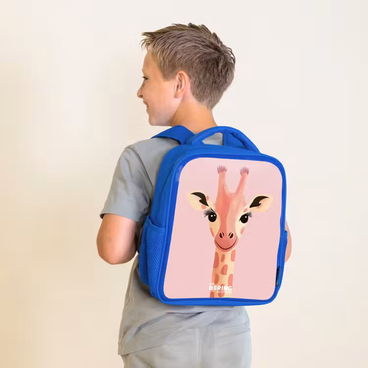 Kids backpack - Blue - Giraffe - Eyelashes - Minimalist - Pink — 2
