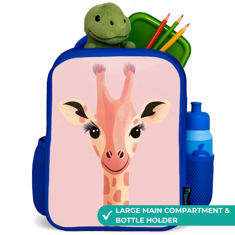 Kids backpack - Blue - Giraffe - Eyelashes - Minimalist - Pink — 5