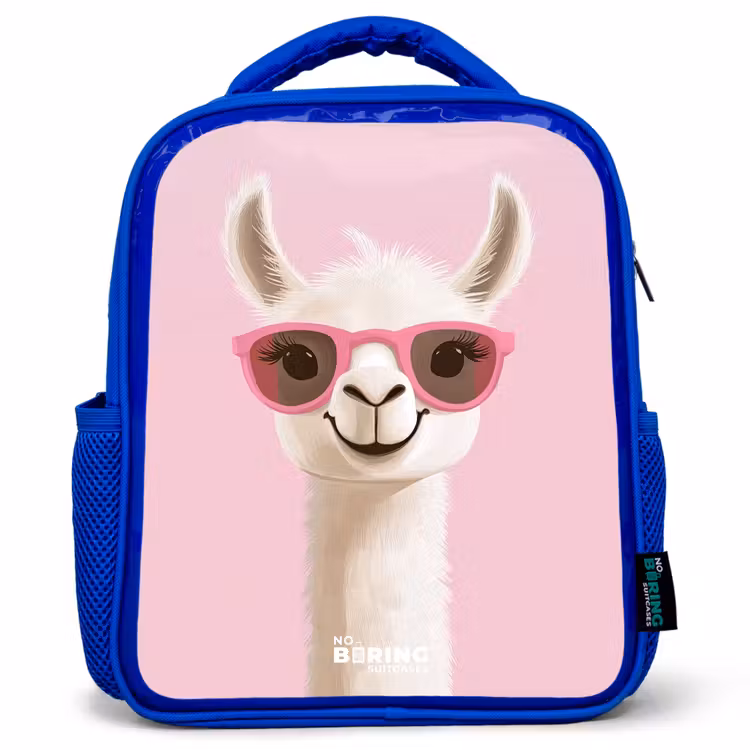 Kids backpack - Blue - Llama - White - Sunglasses - Eyelashes — 1