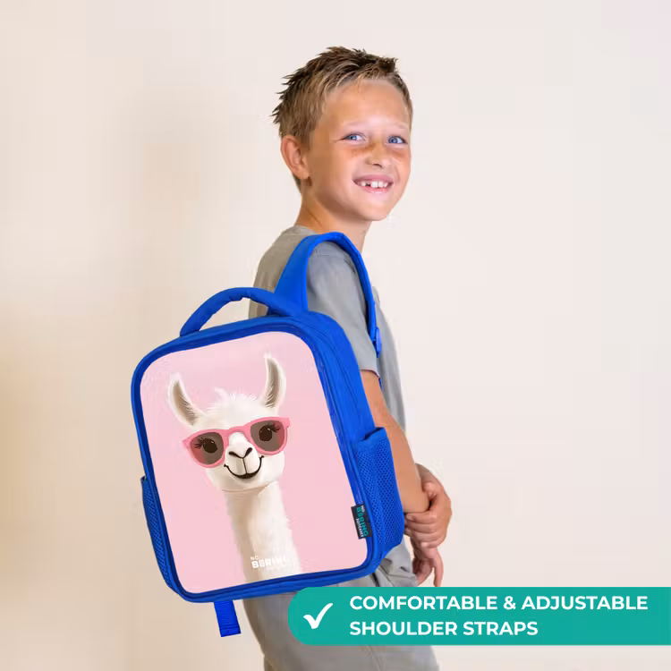 Kids backpack - Blue - Llama - White - Sunglasses - Eyelashes — 4