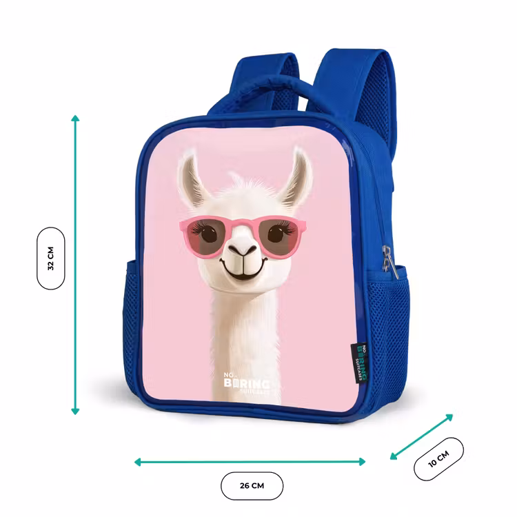 Kids backpack - Blue - Llama - White - Sunglasses - Eyelashes — 6