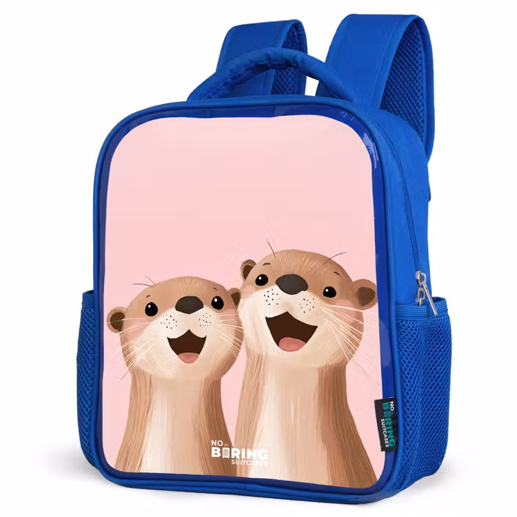 Kids backpack - Blue - Otters - Laughter - Pink - Illustration — 7
