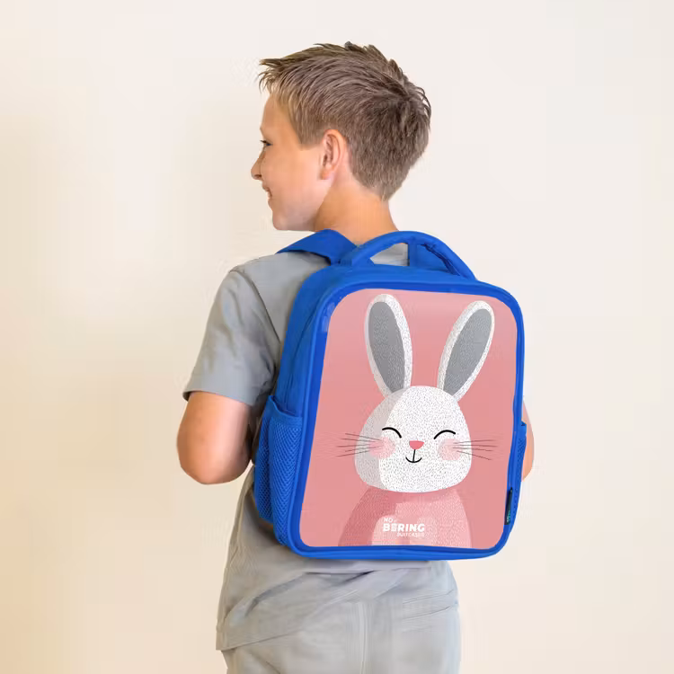 Kids backpack - Blue - Pink - Rabbit - Smile - Illustration — 2