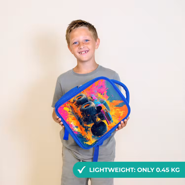 Kids backpack with name - Blue - Monster truck - Paint splatter - Colorful - Explosion — 3