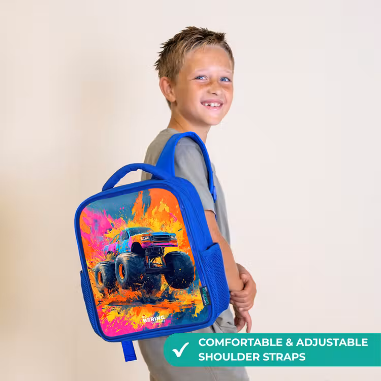 Kids backpack with name - Blue - Monster truck - Paint splatter - Colorful - Explosion — 4