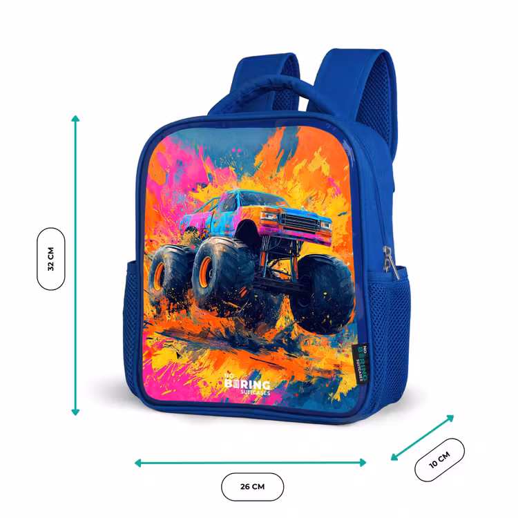 Kids backpack with name - Blue - Monster truck - Paint splatter - Colorful - Explosion — 6