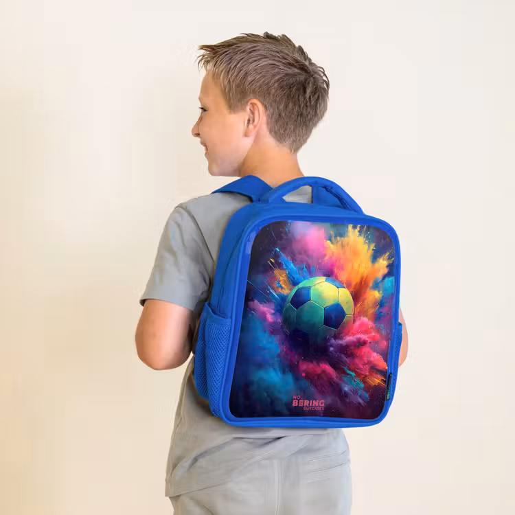 Kids backpack with name - Blue - Neon - Ball - Colorful — 2