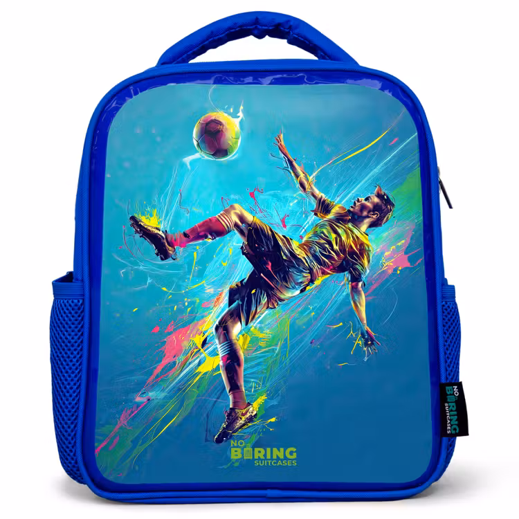 Kids backpack with name - Blue - Neon - Football - Kick - Colorful — 1