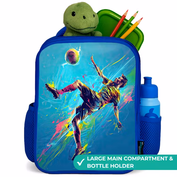 Kids backpack with name - Blue - Neon - Football - Kick - Colorful — 5