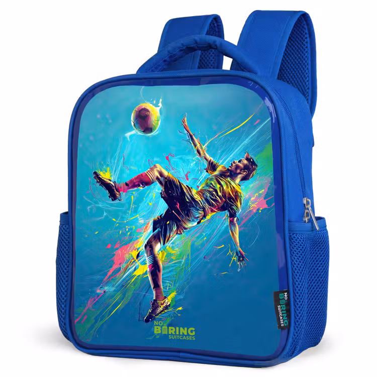 Kids backpack with name - Blue - Neon - Football - Kick - Colorful — 7