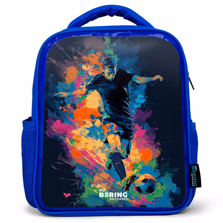 Kids backpack with name - Blue - Neon - Footballer - Colorful — 1