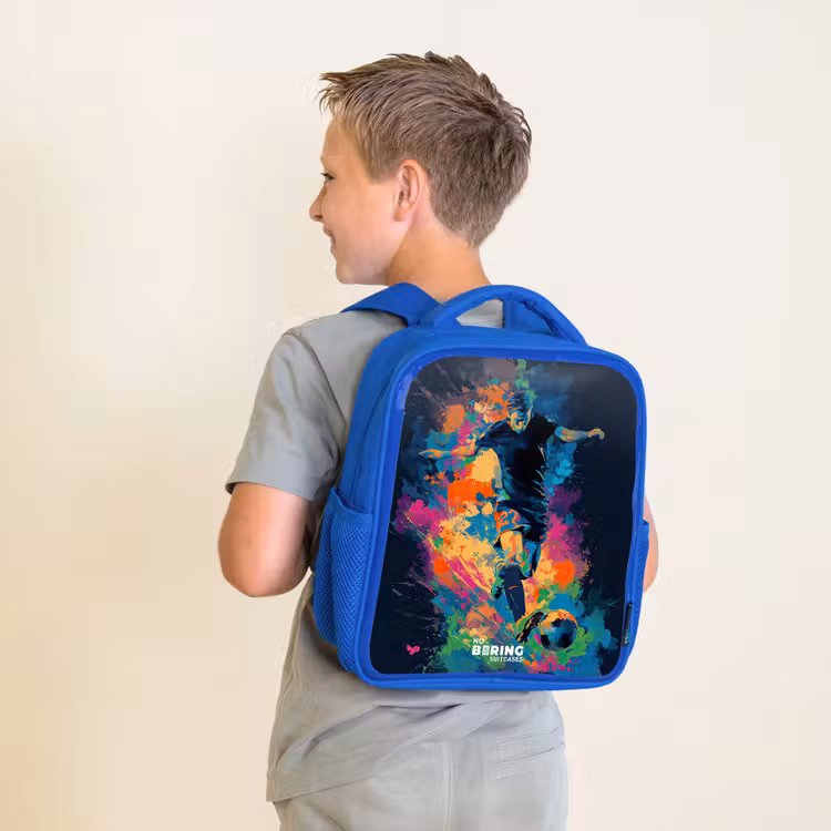 Kids backpack with name - Blue - Neon - Footballer - Colorful — 2