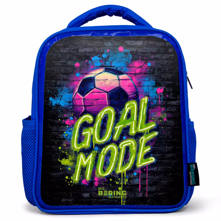 Kids backpack with name - Blue - Neon - Graffiti - Football - Colorful — 1