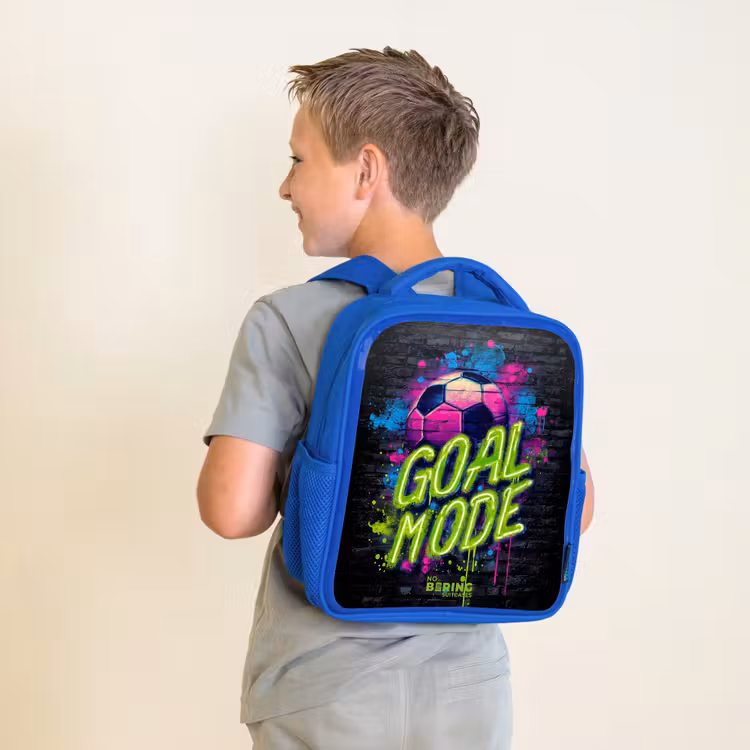 Kids backpack with name - Blue - Neon - Graffiti - Football - Colorful — 2