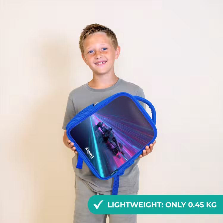 Kids backpack with name - Blue - Neon - Race car - Light stripes - Purple — 3