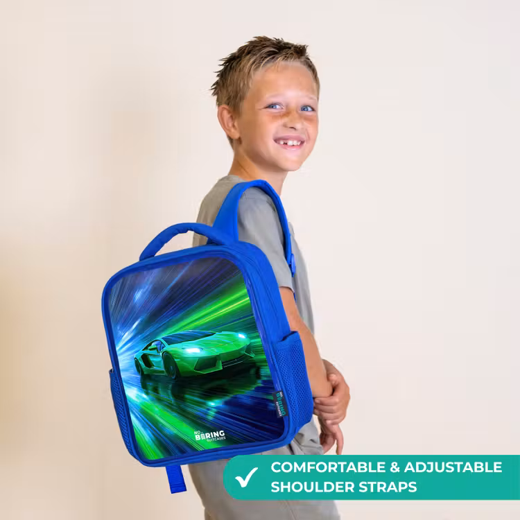 Kids backpack with name - Blue - Race car - Bright green - Beams of light - Speed — 4