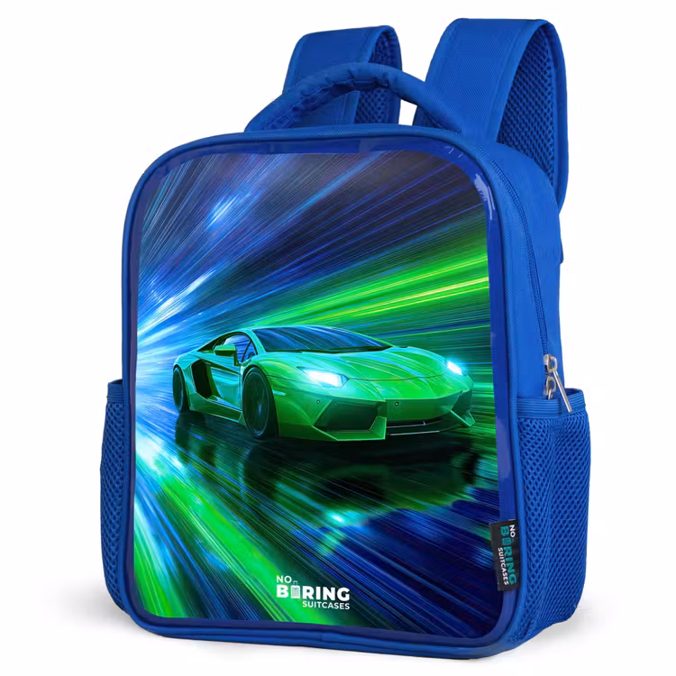 Kids backpack with name - Blue - Race car - Bright green - Beams of light - Speed — 7