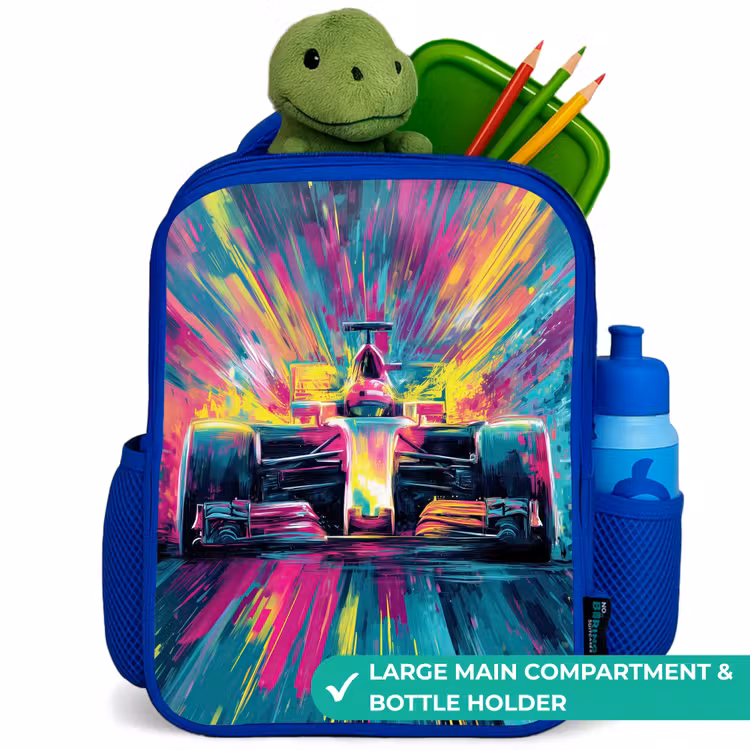 Kids backpack with name - Blue - Race car - Explosion - Colorful - Abstract — 5