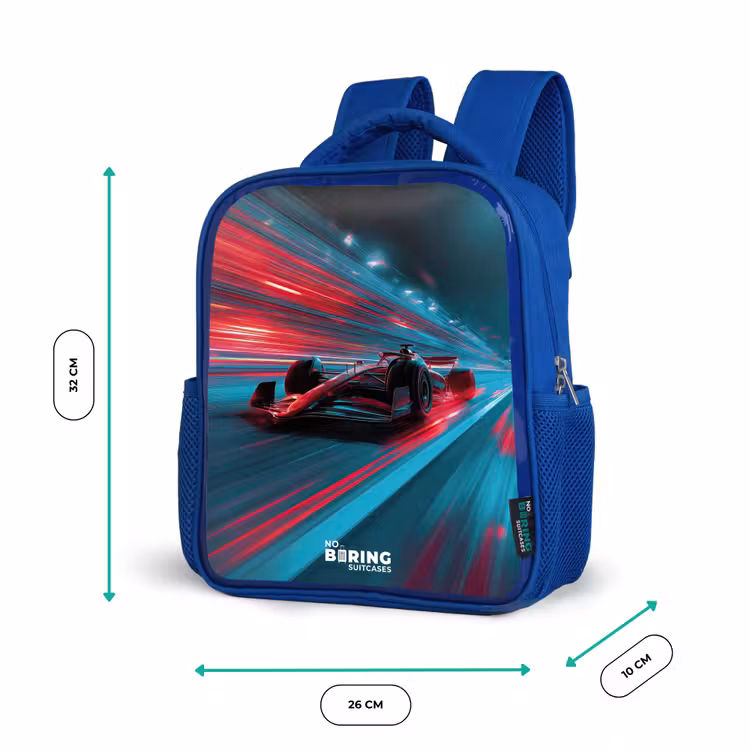 Kids backpack with name - Blue - Race car - Track - Neon - Lighting — 6
