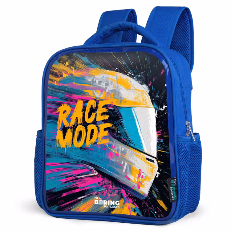 Kids backpack with name - Blue - Racing helmet - Paint splashes - Brush strokes - Racing fashion — 7