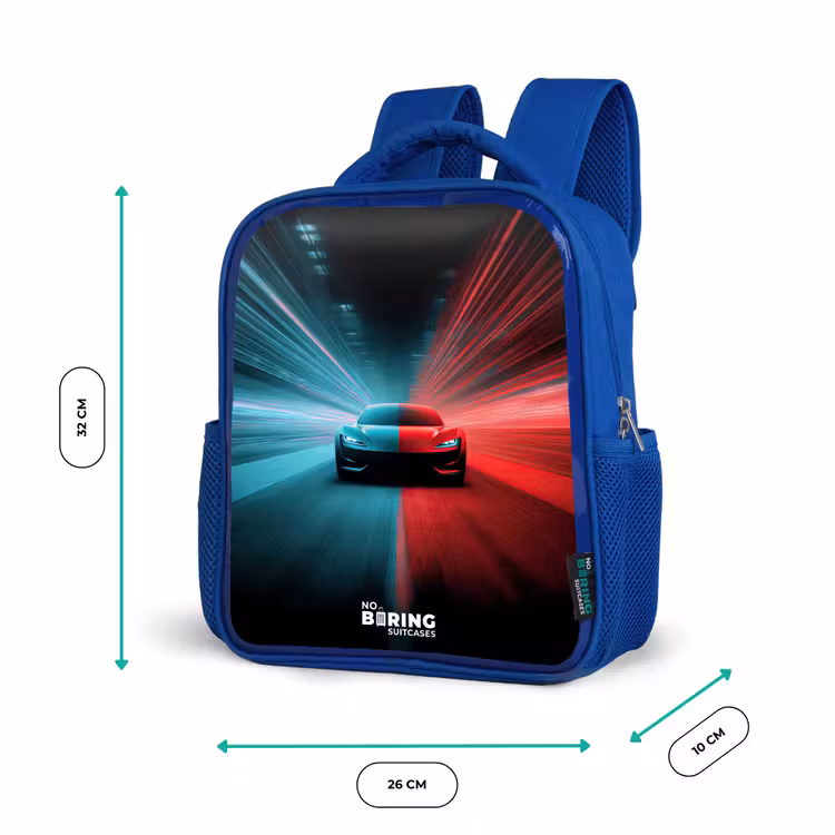 Kids backpack with name - Blue - Sports car - Beams of light - Neon - Blue — 6