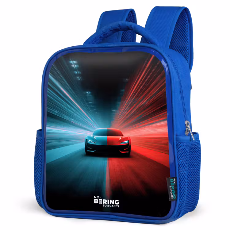 Kids backpack with name - Blue - Sports car - Beams of light - Neon - Blue — 7