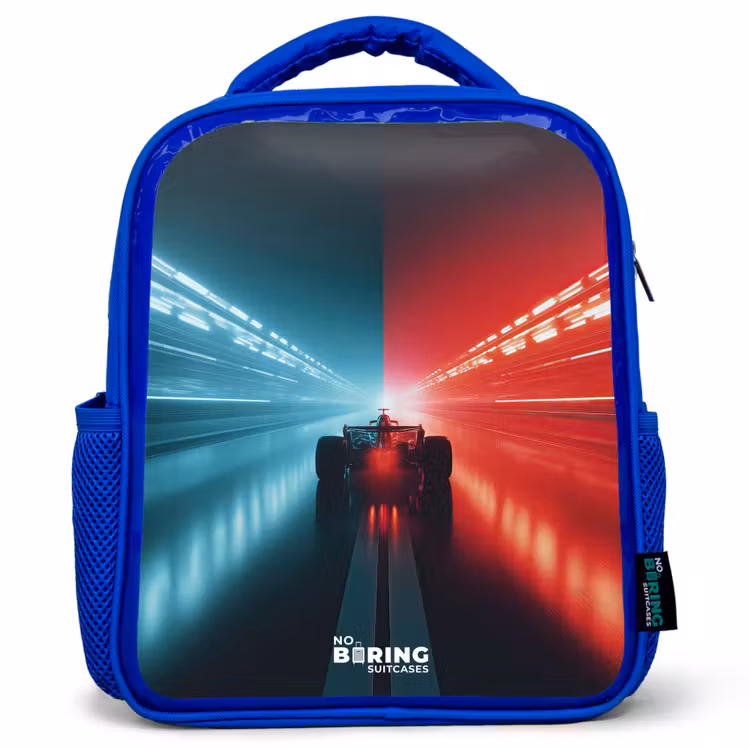 Kids backpack with name - Blue - Track - Race car - Neon - Red — 1