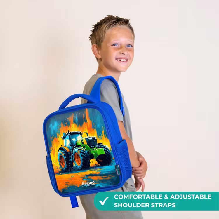 Kids backpack with name - Blue - Tractor - Green - Abstract - Brush strokes — 4