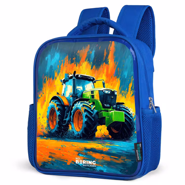 Kids backpack with name - Blue - Tractor - Green - Abstract - Brush strokes — 7