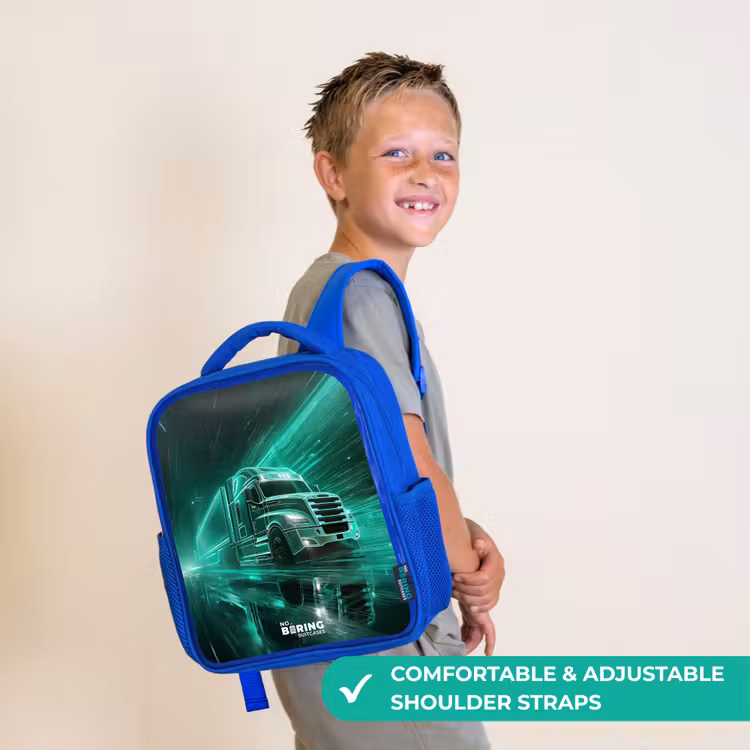 Kids backpack with name - Blue - Truck - Neon - Green - City — 4