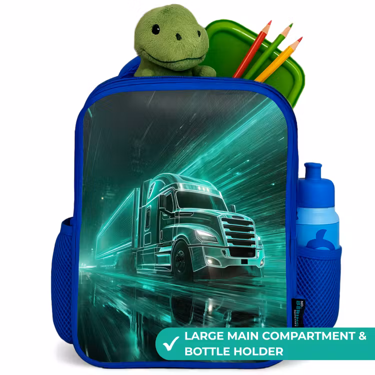 Kids backpack with name - Blue - Truck - Neon - Green - City — 5