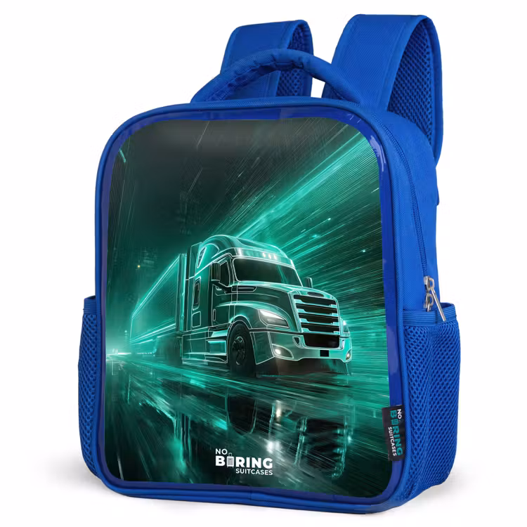 Kids backpack with name - Blue - Truck - Neon - Green - City — 7
