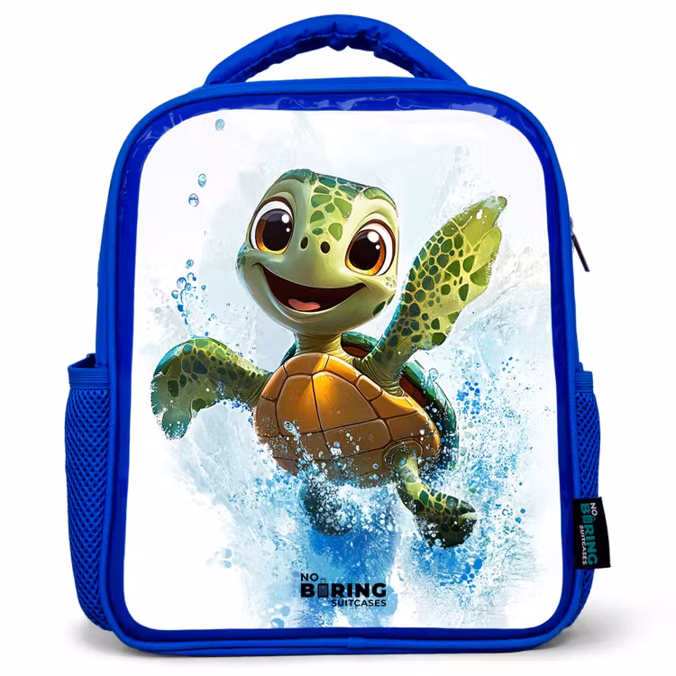 Kids backpack with name - Blue - Turtle - Water - Green — 1