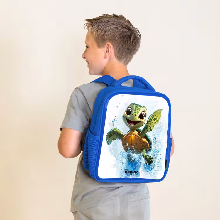 Kids backpack with name - Blue - Turtle - Water - Green — 2