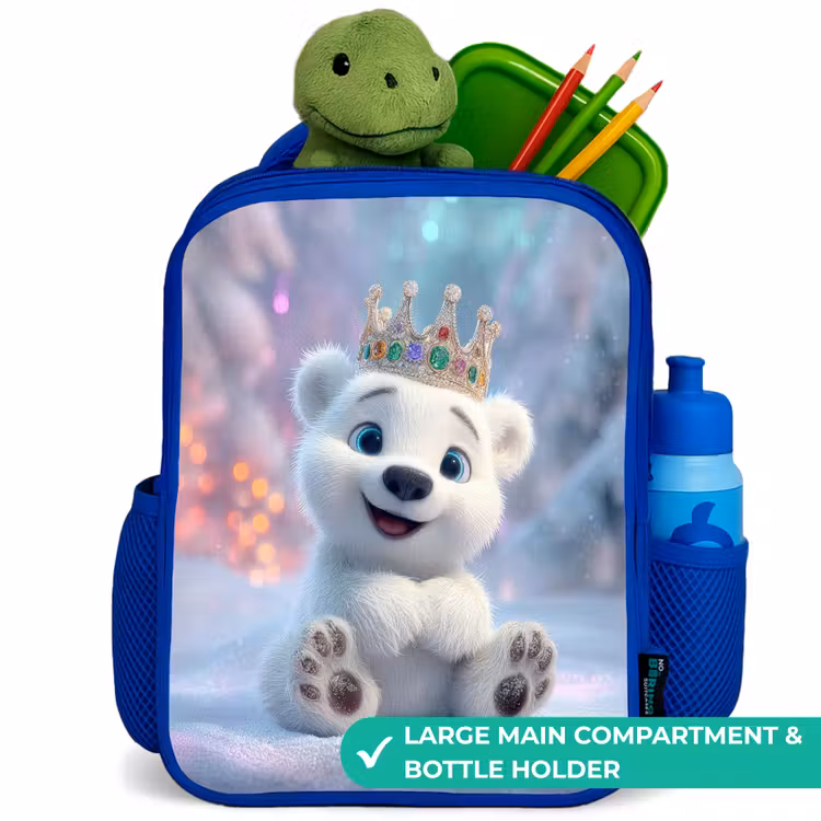 Kids backpack - Blue - Polar bear - Crown - Winter — 5