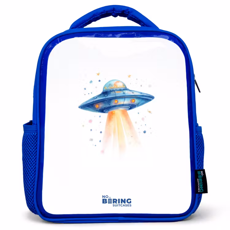 Kids backpack - Blue - Blue spaceship with beam of light — 1