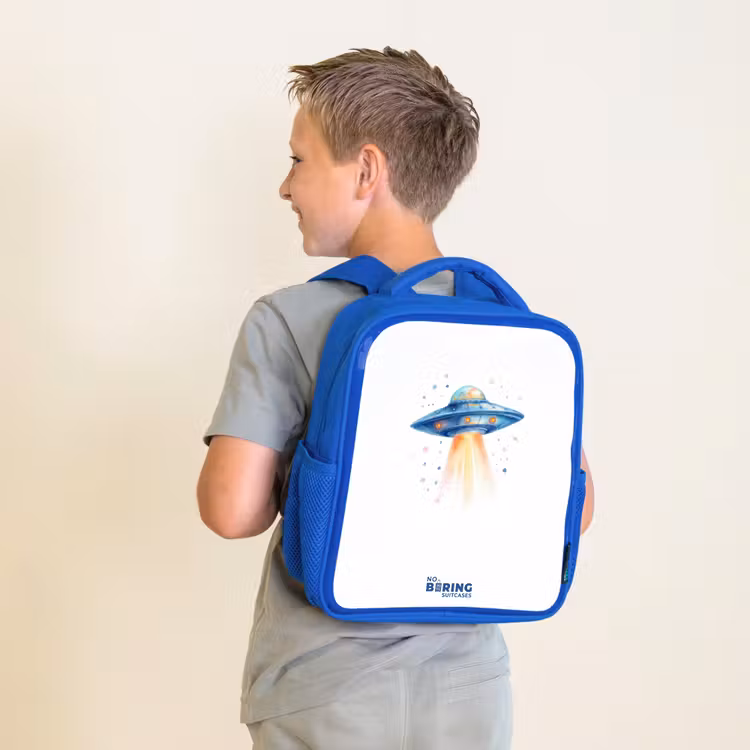 Kids backpack - Blue - Blue spaceship with beam of light — 2