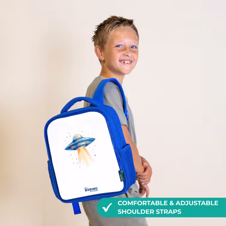 Kids backpack - Blue - Blue spaceship with beam of light — 4