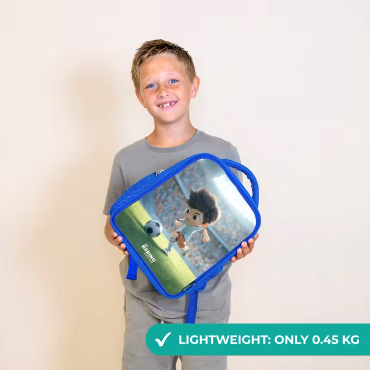 Kids backpack with name - Blue - Boy - Soccer - Stadium - Sunlight — 3