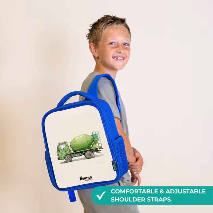 Kids backpack with name - Blue - Concrete mixer - Signed - Green — 4