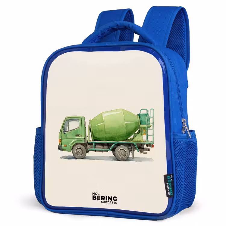 Kids backpack with name - Blue - Concrete mixer - Signed - Green — 7