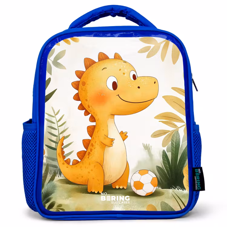 Kids backpack with name - Blue - Dino - Football - Orange — 1