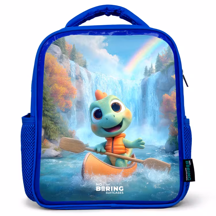 Kids backpack with name - Blue - Dino - Nature - Waterfall — 1