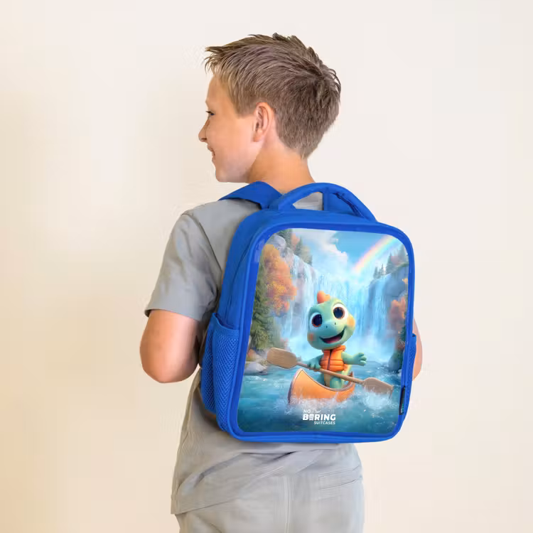 Kids backpack with name - Blue - Dino - Nature - Waterfall — 2