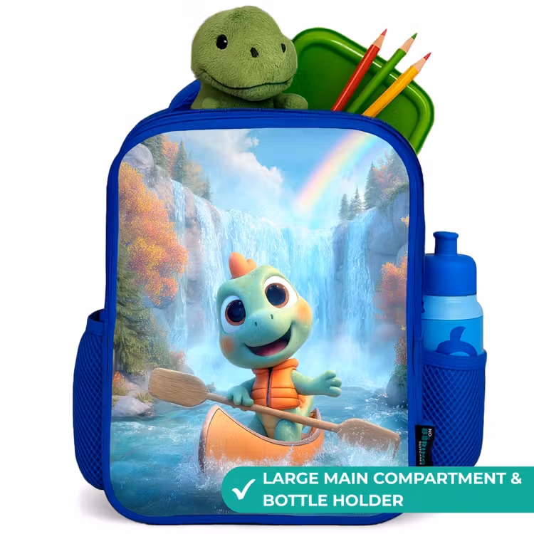 Kids backpack with name - Blue - Dino - Nature - Waterfall — 5