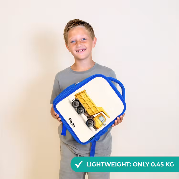 Kids backpack with name - Blue - Dump truck - Signed - Yellow — 3