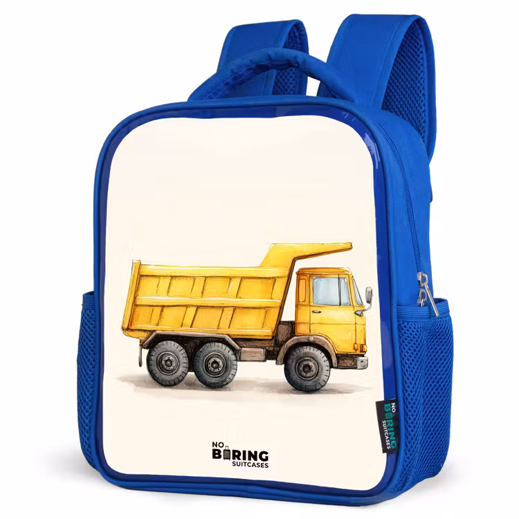 Kids backpack with name - Blue - Dump truck - Signed - Yellow — 7