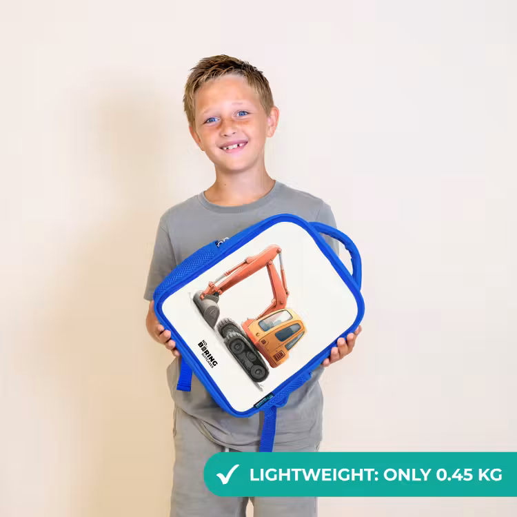 Kids backpack with name - Blue - Excavator - Signed - Orange — 3